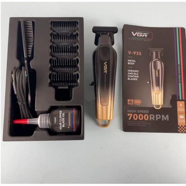 Триммер VGR V-935 GOLD, 5 насадок, 7000 RPM, LED display 