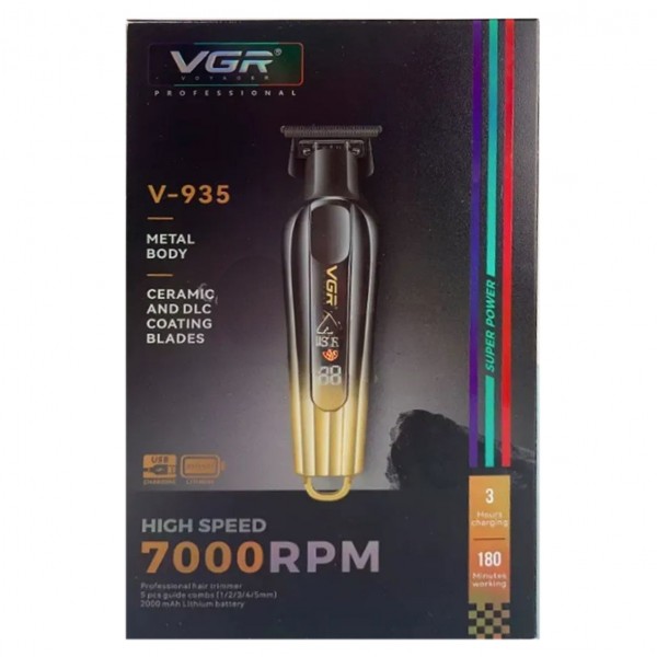 Триммер VGR V-935 GOLD, 5 насадок, 7000 RPM, LED display 