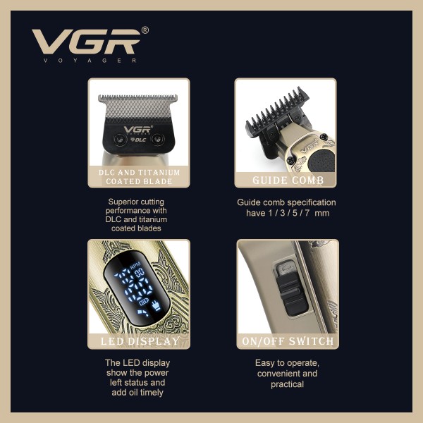 Триммер VGR V-954, 4 насадки, 7000 RPM, LED Display 