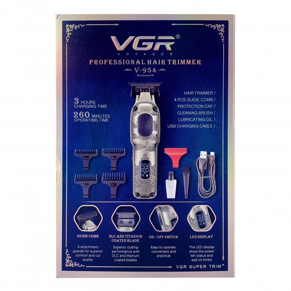 Триммер VGR V-954, 4 насадки, 7000 RPM, LED Display 