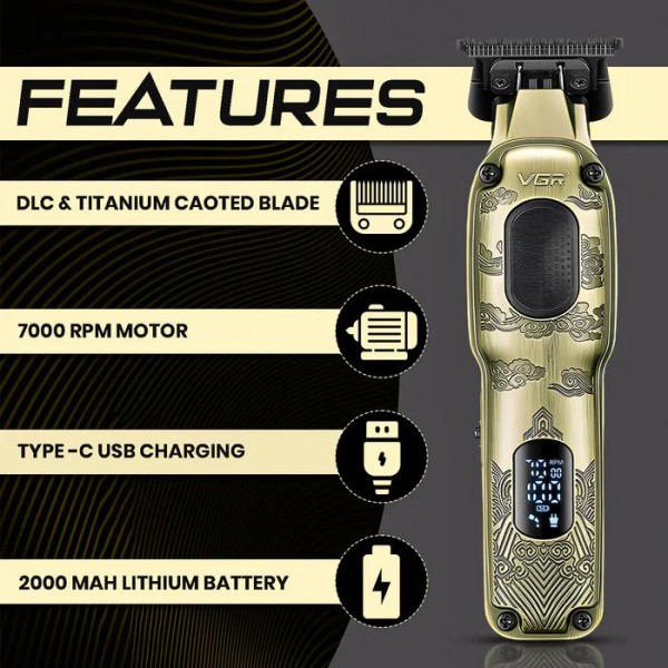 Триммер VGR V-954, 4 насадки, 7000 RPM, LED Display 