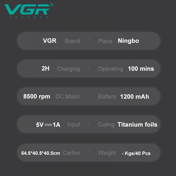 Электробритва VGR V-336 шейвер, двойное лезвие + триммер, LED Display, металлическая 