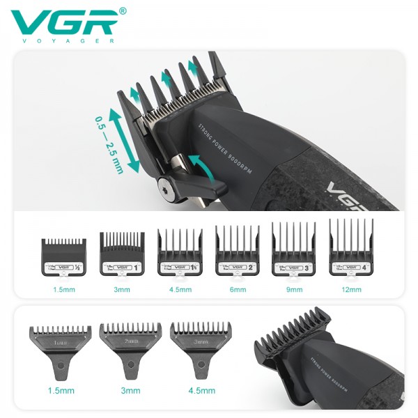 Комплект VGR 2 в 1 V-640 BLACK аккумуляторная машинка для стрижки (clipper) и триммер 