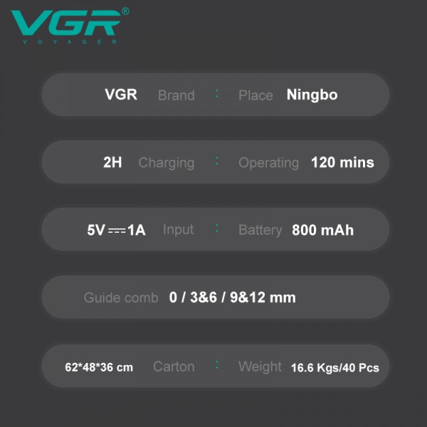 Детская машинка для стрижки с функцией сбора волос VGR V-155 GREEN, 3 безопасные насадки, бесшумная, IPX8 