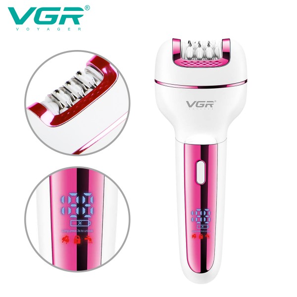 Эпилятор VGR 3 в 1 V-732 PINK, 3 насадки, LED display 
