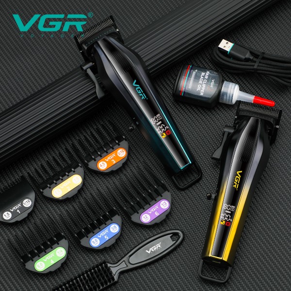 Аккумуляторная машинка для стрижки (clipper) VGR V-273 GOLD, 6 насадок, 8000 RPM, 3000 mAh, LED display 