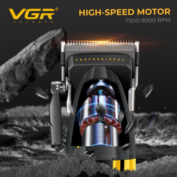 Аккумуляторная машинка для стрижки (clipper) VGR V-285, 6 насадок, 9000 RPM, 2000 mAh, LED display
