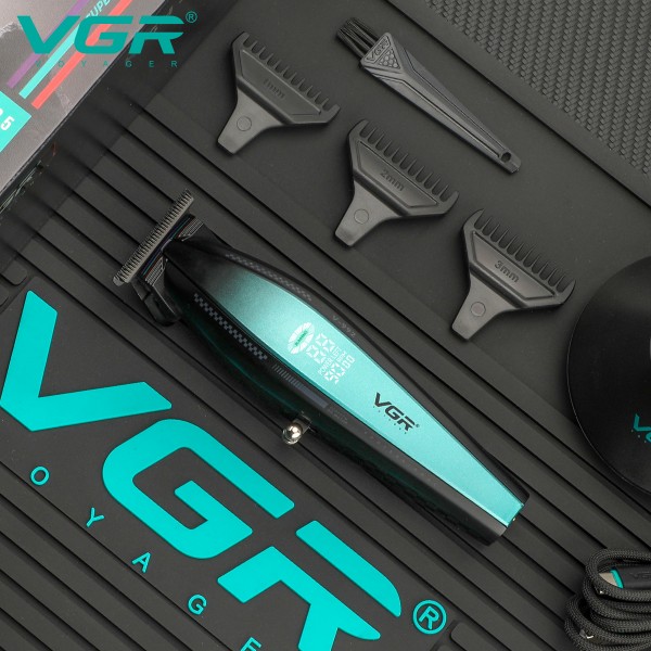 Триммер VGR V-992 GREEN, 9000 RPM, 2000 mAh, 3 насадки, LED display