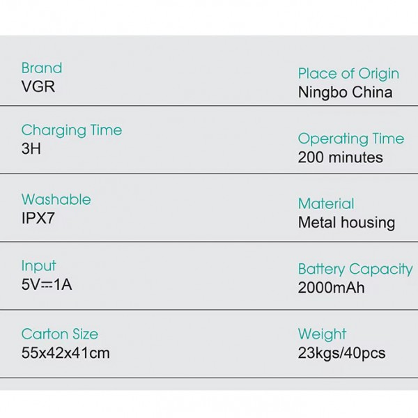 Электробритва VGR V-310, роторная, IPX7, LED display 
