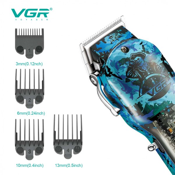 Аккумуляторная машинка для стрижки (clipper) VGR V-685, 4 насадки, LED display