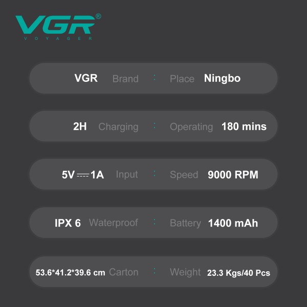 Электробритва VGR V-368 шейвер, двойное лезвие, LED Display, IPX6 