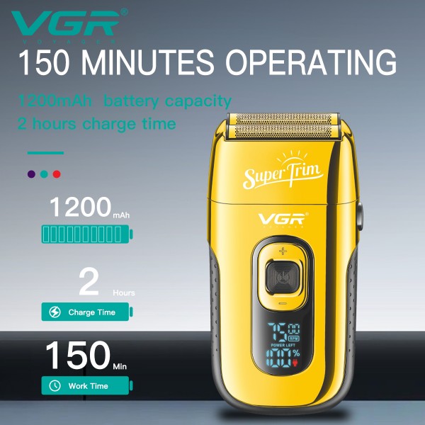 Электробритва VGR V-332 GOLD шейвер, двойное лезвие, триммер, LED Display 