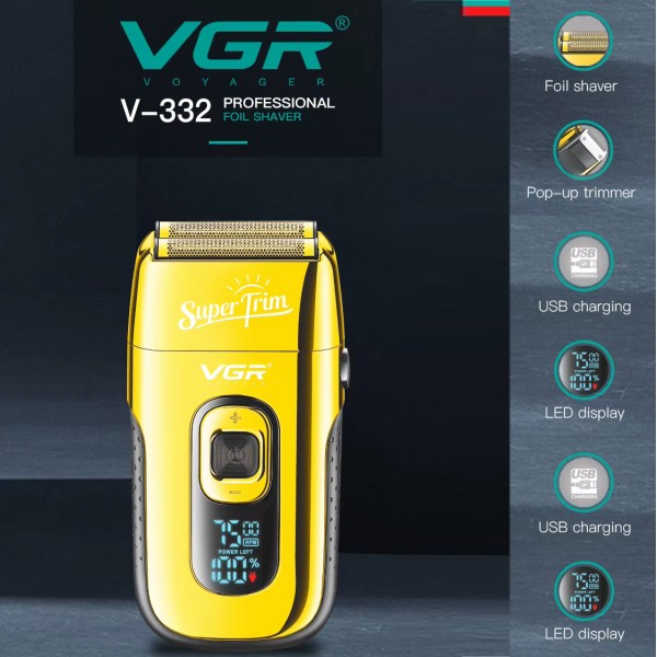 Электробритва VGR V-332 GOLD шейвер, двойное лезвие, триммер, LED Display 