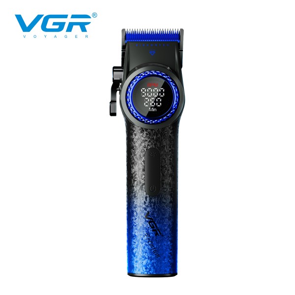 Аккумуляторная машинка для стрижки (clipper) VGR V-001 BLUE, 10 насадок, 9000 RPM, 4600 mAh, LED light, LED display 