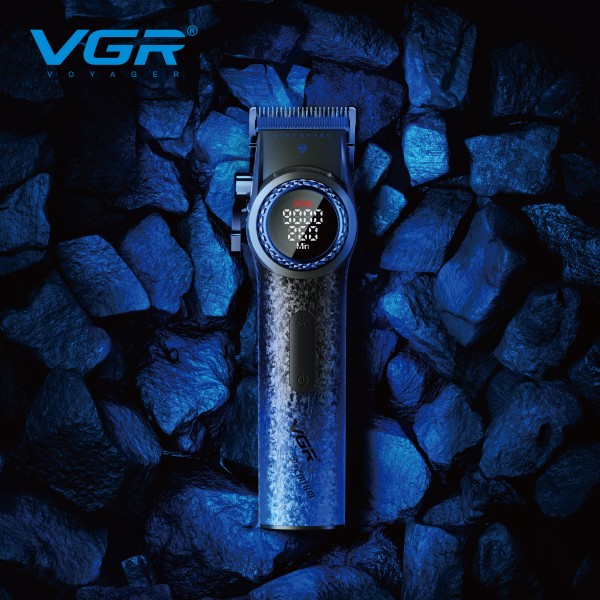 Аккумуляторная машинка для стрижки (clipper) VGR V-001 BLUE, 10 насадок, 9000 RPM, 4600 mAh, LED light, LED display 