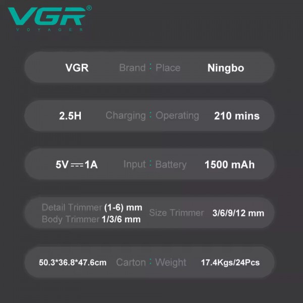 Набір для стриження VGR 13 в 1 V-173 BLUE, 13 насадок, LED display