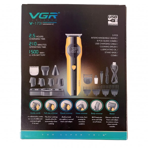 Набір для стриження VGR 13 в 1 V-173 YELLOW, 13 насадок, LED display