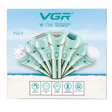 Эпилятор VGR 7 в 1 V-756 GREEN, 7 насадок, IPX7 
