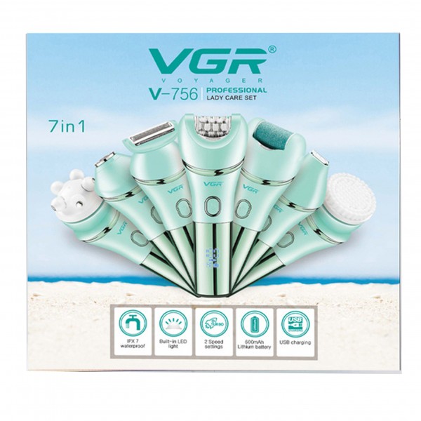 Эпилятор VGR 7 в 1 V-756 GOLD, 7 насадок, IPX7 