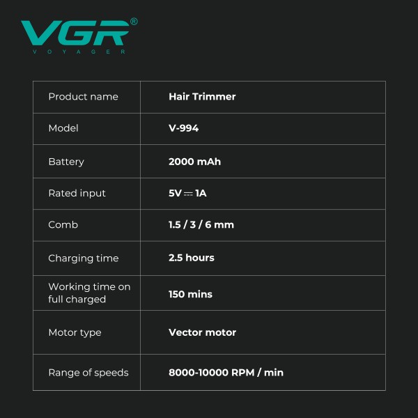 Триммер VGR V-994, мотор MAGLEV VECTOR 3-го поколения на магнитной левитации и с умным контролем мощности
