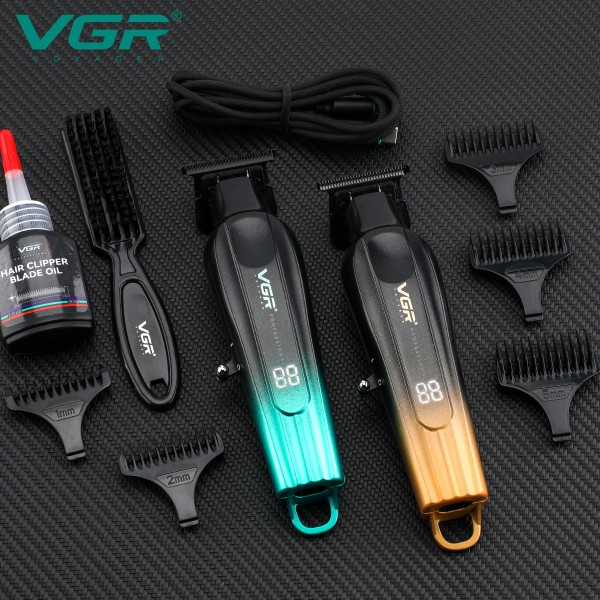 Триммер VGR V-935 GREEN, 5 насадок, 7000 RPM, LED display 