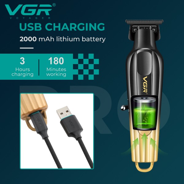 Триммер VGR V-935 GREEN, 5 насадок, 7000 RPM, LED display 