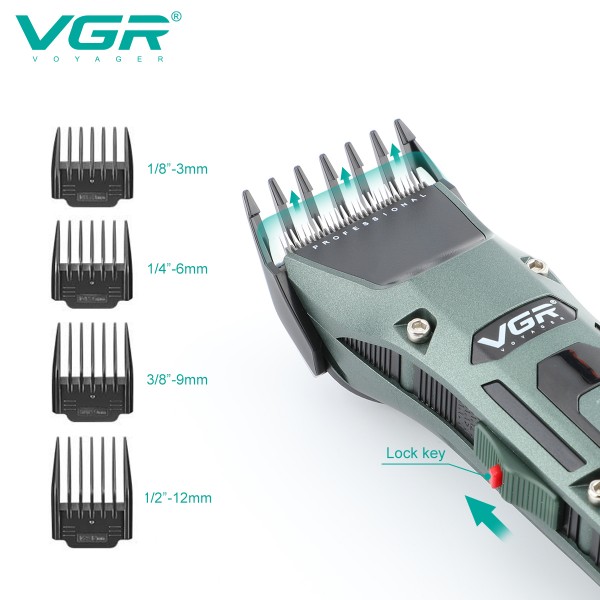 Акумуляторна машника для стриження (clipper) VGR V-696, 4 насадки, LED display