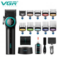 Акумуляторна машинка для стрижки VGR V-001, 10 насадок, 9000 RPM, АКБ 4600 mAh, LED дисплей