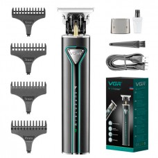Тример для стрижки волосся на акумуляторі VGR V-009 GREEN, TURBO-режим, 4 насадки, LED індикація
