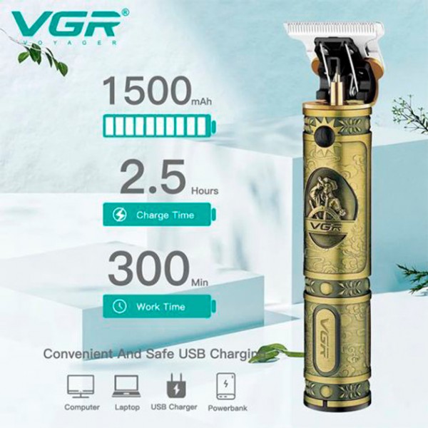 Триммер для стрижки волос на аккумуляторе VGR V-085, 3 насадки, АКБ 1500 mAh