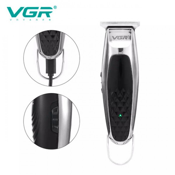 Тример для стрижки VGR V-093 SILVER, 6 насадок