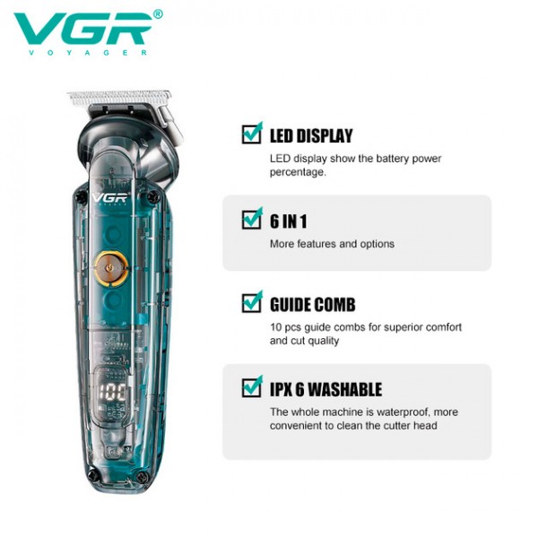 Набор для стрижки VGR 6 в 1 V-102, 14 насадок, LED дисплей.