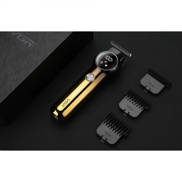 Акумуляторна машинка триммер для стрижки волос та бороди з USB VGR V-989 Pro Золотиста + Олія