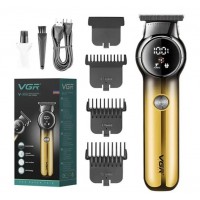 Акумуляторна машинка триммер для стрижки волосся та бороди з USB VGR V-989 Pro Золотиста + Олія