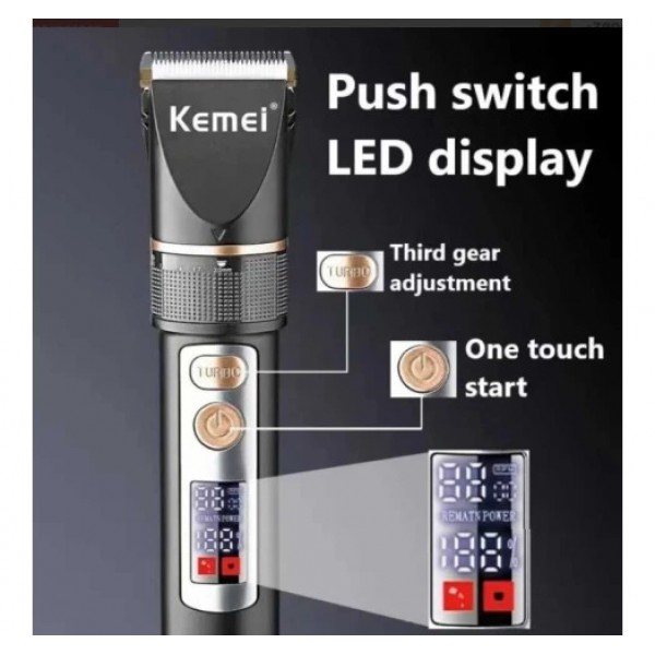 Акумуляторна машинка для стрижки Kemei LFJ-KM-5073 з РК-дисплеєм тример 3 насадки