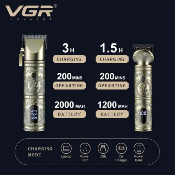 Профессиональный набор для стрижки волос VGR V-670 машинка для стрижки и триммер со сменными насадками.
