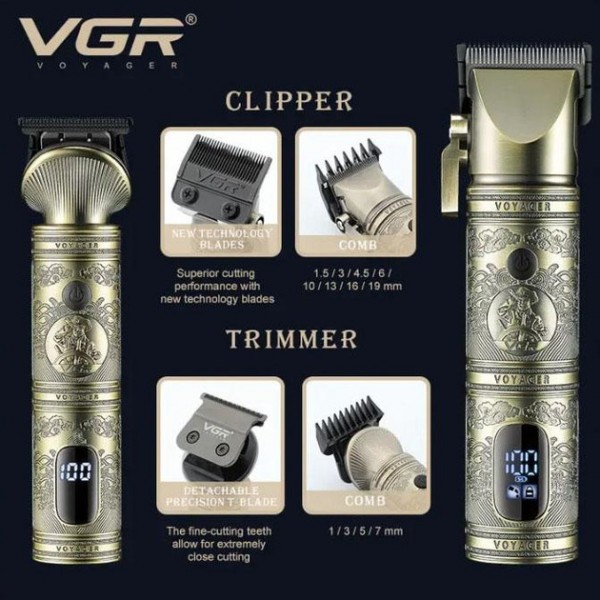 Профессиональный набор для стрижки волос VGR V-670 машинка для стрижки и триммер со сменными насадками.