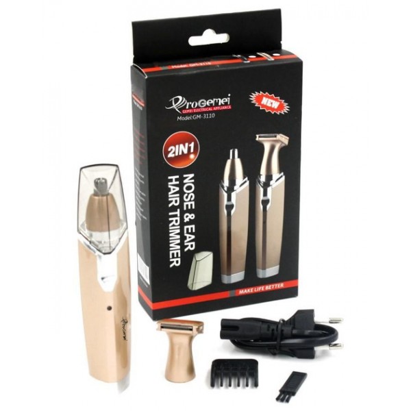 Тример Geemy GM-3110 2 в 1 для бороди носа та вух 3 Вт з насадками