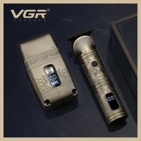 Беспроводной профессиональный набор машинка для стрижки и шейвер VGR V-649 аккумуляторная водонепроницаемая сеточная для сухого и влажного бритья съемные насадки (1мм, 3мм, 5мм, 7мм) Бронзовый