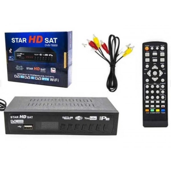 Мультимедийный ресивер T8000 T2 Star HD с DVB-T2 и USB приставка с черным пультом.