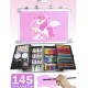 Набір для творчості в алюмінієвій валізі "Єдиноріг" 145 предметів. Рожевий/ голубий