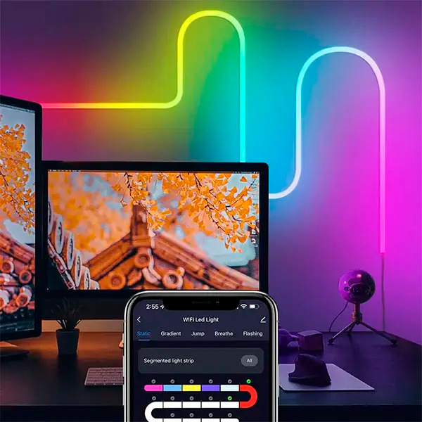 Умная гибкая LED Neon RGB лента-шланг 2 метров от USB управление режимами с телефона,Bluetooth приложение,пульт