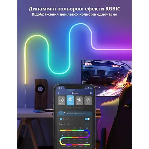 Умная гибкая LED Neon RGB лента-шланг 2 метров от USB управление режимами с телефона,Bluetooth приложение,пульт