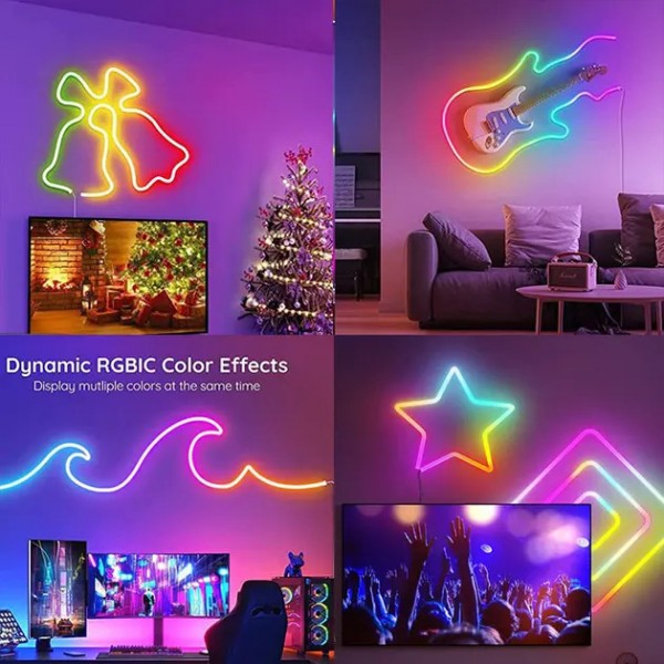 Умная гибкая LED Neon RGB лента-шланг 10 метров от USB управление режимами с телефона,Bluetooth приложение,пульт