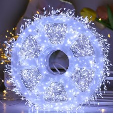 Xmas Гирлянда Мишура серебряный провод 220В пульт ДУ 8 режимов 30m 900L white wire W-1 (50)