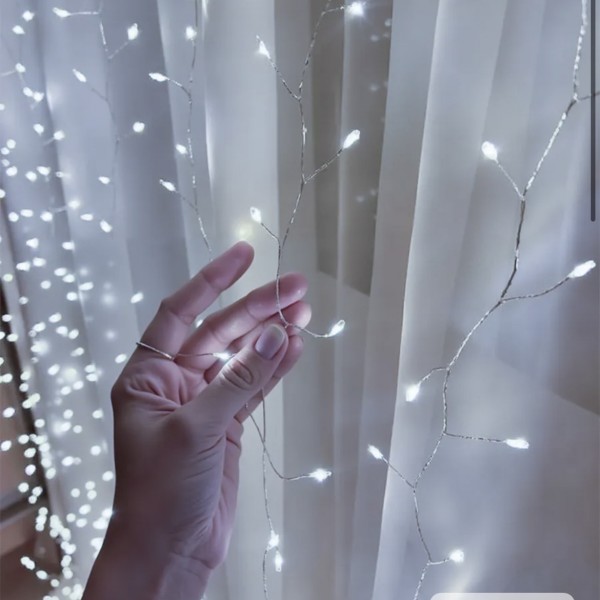 Xmas Гирлянда Мишура серебряный провод 220В пульт ДУ 8 режимов 30m 900L white wire W-1 (50)