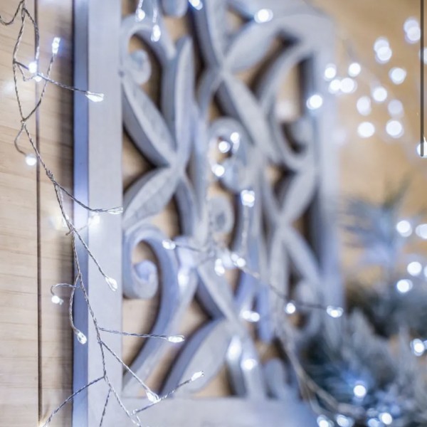 Xmas Гирлянда Мишура серебряный провод 220В пульт ДУ 8 режимов 50m 1500L white wire WW-1 (30)