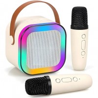 Набор для караоке Magic Karaoke K12 с Bluetooth-колонкой и 2 микрофонами и RGB подсветкой, Бежевый