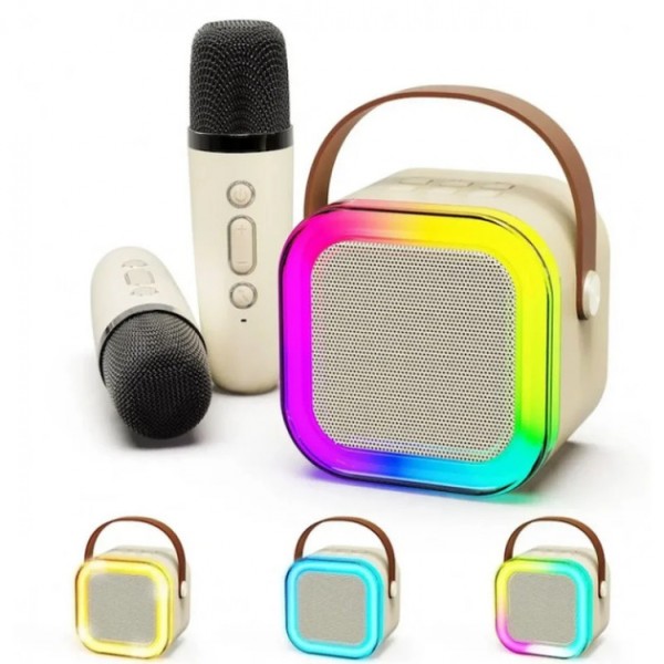 Набір для караоке Magic Karaoke K12 з Bluetooth-колонкою і 2 мікрофонами та RGB підсвіткою, Бежевий