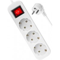 Удлинитель на 3 розетки Horoz Electric 3 метра с заземлением и кнопкой белый IP20